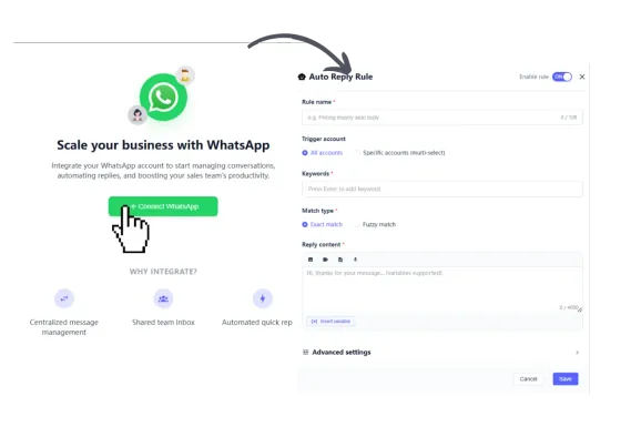 how to set up auto reply in WhatsApp with WADeck